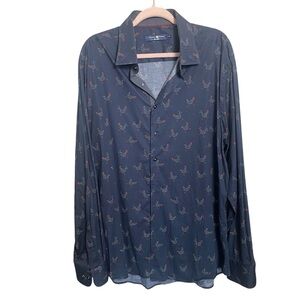 STONE ROSE Long Sleeve Button Front Rooster Chicken Print Shirt